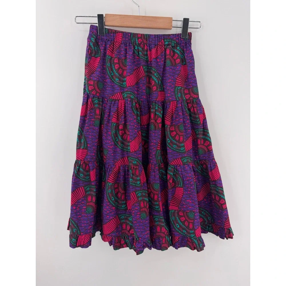 Ulla‎ Johnson Clara Blouse & Stella Skirt Set Kids 6 Purple Tier Cotton Abstract